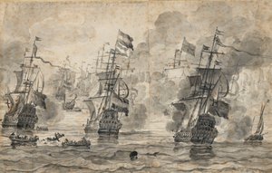 A Batalha de Scheveningen, 31 de julho de 1653: a última passagem da batalha de Willem van de the Elder Velde
