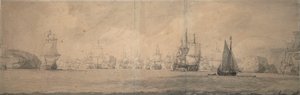 Os navios holandeses da Índia navegam em direção a Bok op Raa (Bjaelkero), 25 de agosto-4 de setembro de 1665 de Willem van de the Elder Velde