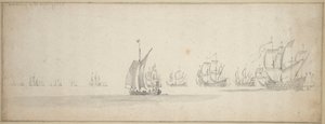 A frota holandesa a caminho da costa escocesa de Willem van de the Elder Velde