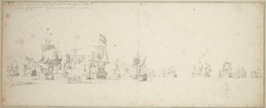 A esquadra da Frísia deitada ao largo da costa da Escócia de Willem van de the Elder Velde