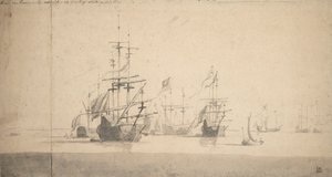 Tromp no "Oosterwijk" a saudar, c.1664 (grafite, lavagem a cinzento) de Willem van de the Elder Velde