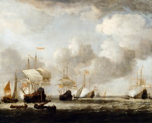 Uma frota holandesa a chegar para ancorar numa brisa de Willem van de the Younger (attr.to) Velde