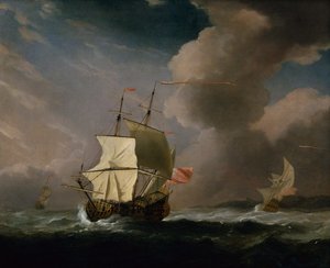 Um inglês de dois andares em um vento forte com outro navio no fundo (óleo sobre tela)