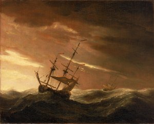Um navio inglês deitado num vendaval, finais do século XVII (óleo sobre tela)
