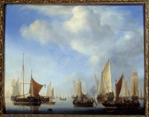 A Pintura da Pequena Frota por Willem Van de Velde II o Jovem (1633-1707)
