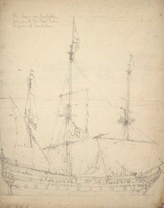 Retrato do "Beurs van Amsterdam". Construído em 1654 como um navio indiano. 52 canhões. Entrou ao serviço dos Estados Unidos em 1665. Devolvido à Companhia em 1666, c.1665 (offset)