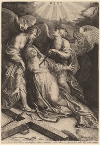 Mater Dolorosa Ajoelhada, Apoiada por Dois Anjos de Willem van der Leeuw after Sir Peter Paul Rubens