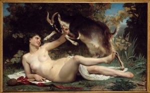 Uma Bacchante Ela é representada com um bode. Pintura de William Adolphe Bouguereau (1825-1905) 1862 Sol. 1,15 X 1,85 m Bordeaux, Musee des Beaux Arts de William Adolphe Bouguereau