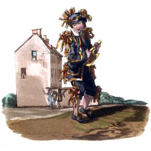 Rapaz limpador de chaminés vestido para o Dia do Trabalhador, c.1820 (gravura) de William (after) Alexander