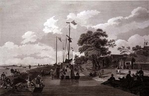 Vista do Lago Pao-Yng, onde está separado do Grande Canal por um aterro de terra, gravado por William (1747-1810) e Elizabeth Ellis, pub. por G. Nicol de William (after) Alexander