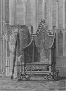 A Cadeira de Coroação dos Soberanos Ingleses, com o Escudo e Espada de Estado de Eduardo o Terceiro, Abadia de Westminster (gravura) de William (after) Capon