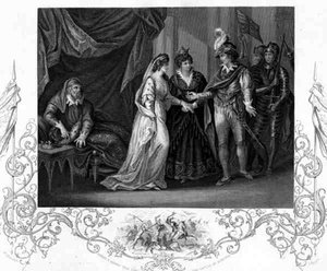 A Conclusão do Tratado de Troye, em Henrique V de William Shakespeare (1564-1616) gravado por J. Rogers (gravura)