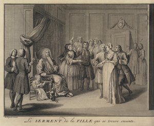 Uma Mulher Jurando uma Criança a um Cidadão Grave (gravura) de William (after) Hogarth