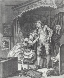 Mulher torna-se prostituta na Inglaterra do século XVIII (gravura)