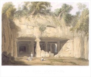 Exterior do Templo da Grande Gruta de Elephanta, perto de Bombaim, em 1803, do Volume II de 