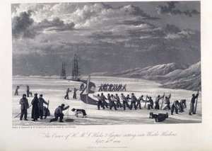 A tripulação de H.M.S. Hecla e Griper cortando no porto de Inverno, 26 de Setembro de 1819, ilustração do 