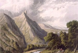 Vista no Bore Ghaut, gravado por T. Fielding e colorido por J.B. Hogarth de William (after) Westall