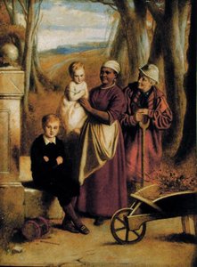 Duas Crianças, Enfermeira e Homem Velho (óleo sobre painel) de William (attr. to) Mulready