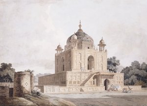 O Mausoléu do Sultão Parviz, Perto de Allahabad (lápis, caneta e tinta preta, w - c) de William (circle of) Daniell