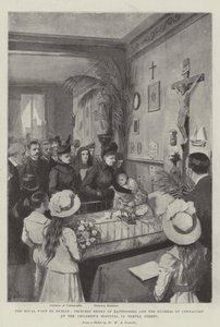 Visita Real a Dublin, Princesa Henrique de Battenberg e a Duquesa de Connaught no Hospital Infantil de Temple Street litho de William A. Donnelly