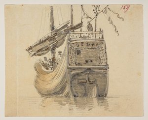 159 Um barco, de um Álbum de 372 desenhos de paisagens, costas, trajes e vida quotidiana feitos durante a embaixada de Lord Macartney no Imperador da China, entre 1792 e 1794 (lápis e aguarela sobre papel) de William Alexander
