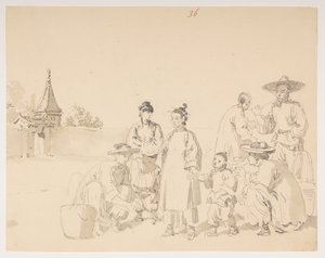 Um grupo, de um álbum de 372 desenhos de paisagens, litorais, trajes e vida cotidiana feitos durante a embaixada de Lord Macartney ao Imperador da China de William Alexander