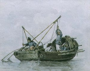 Pescadores chineses em uma sucata (aquarela) de William Alexander
