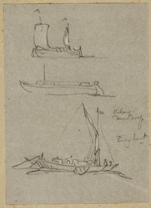 Três esboços de barcos fluviais de Dusseldorf de William Alfred Delamotte
