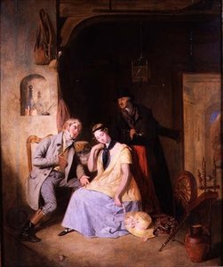 Um Suitor com o seu Amante sendo pressionado pelo cocheiro para uma fuga rápida (óleo no painel)