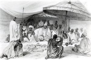 O Attah, de "Vistas pitorescas sobre o rio Níger, esboçado durante a última visita de Lander em 1832-33", litografia de Charles Haghe, 1840 de William Allen