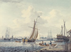 Uma vista de Greenwich e Deptford mostrando o Royal Naval College e o Royal Dockyard, 1789 (wc) de William Anderson