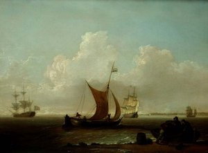 Navegação holandesa ao largo da costa da Holanda com pescadores a carregar um barco de terra de William Anderson
