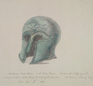 Antigo capacete de latão do Museu Britânico, Holborn, Londres, 1784