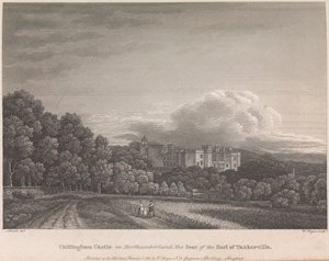 Castelo de Chillingham em Northumberland, The Seat of the Earl of Tankerville (publicado por W. Angus): Placa 62; página 62 (Volume Um)