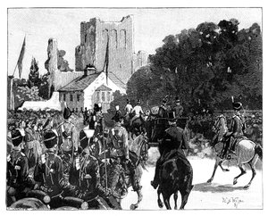Chegada da rainha Victoria a Kelso, Escócia, 1887. de William Barnes Wollen