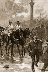 Domingo sangrento: Os guardas da vida segurando Trafalgar Square, 1887, ilustração de &39;História Ilustrada de Cassell da Inglaterra&39; (foto sépia) de William Barnes Wollen