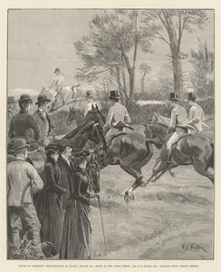 Steeplechase da Câmara dos Comuns em Rugby, 29 de março, Rush at the First Fence, Sr. AE Pease, MP, liderando com Norah Creina de William Barnes Wollen