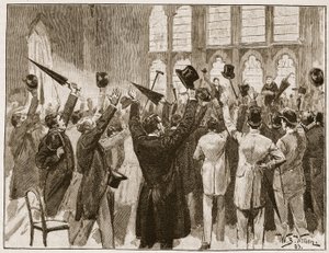 Encontro de Jingoes em Guildhall, Londres, 1878, ilustração de &39;História Ilustrada de Cassell da Inglaterra&39; (foto sépia) de William Barnes Wollen