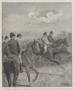 A corrida parlamentar com obstáculos, Sr. F Mildmay sobre a discrição reformando Walter Long em cruzado, na segunda cerca de casa de William Barnes Wollen