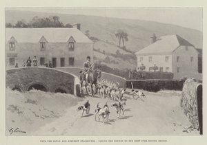 Com o Devon e Somerset Staghounds, levando os cães ao encontro sobre a ponte Exford de William Barnes Wollen