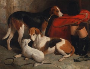 Um par de Foxhounds com um Terrier, propriedade de Lord Henry Bentinck
