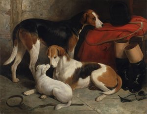 Um casal de Foxhounds de Lord Henry Bentinck com um Terrier, c.1845 (óleo sobre tela)