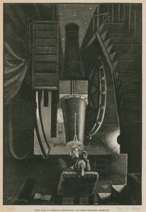 Trabalho noturno no Observatório de Greenwich; O grande telescópio equatorial (gravura)