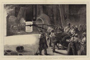Trabalhando um calor noturno, o grande martelo de vapor de 35 toneladas no Woolwich Arsenal