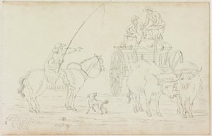 Oxcart Bloqueando o Caminho (lápis sobre papel (em papel com M754)) de William Beilby
