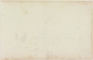 Esboço de barco a remo e cavaleiro com linha de cavalos (lápis sobre papel (em papel com M746))