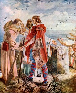 Egfrith oferecendo o Bispado de Hexham a Cuthbert, 678, c1920 de William Bell Scott