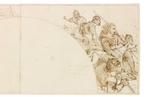 Esboço para Mural em Wallington Hall (tinta e lápis sobre papel (colado no cartão)) de William Bell Scott
