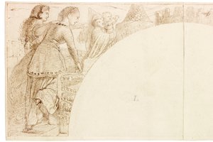 Esboço para Mural em Wallington Hall (tinta e lápis sobre papel (colado no cartão)) de William Bell Scott