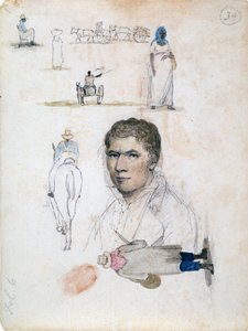 Oito pequenos desenhos, incluindo retratos, estudos de figuras, carrinhos, do artista William Berryman. de William Berryman